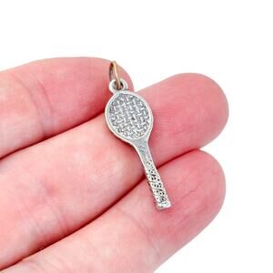 Estate Sterling Silver 925 Textured Tennis Racket Pendant Charm
